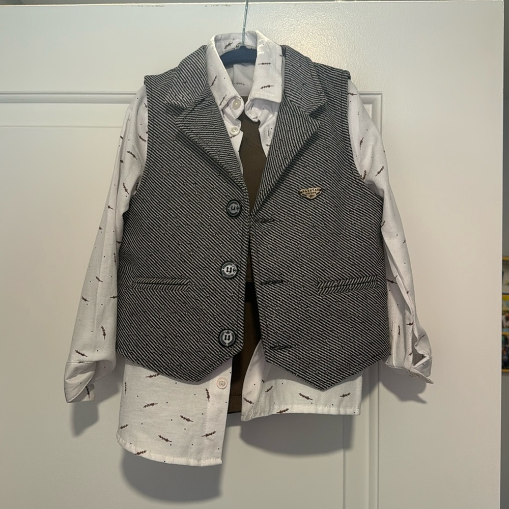 European boys suit - worn once! Perfect for holidays.  Shirt, vest, pants